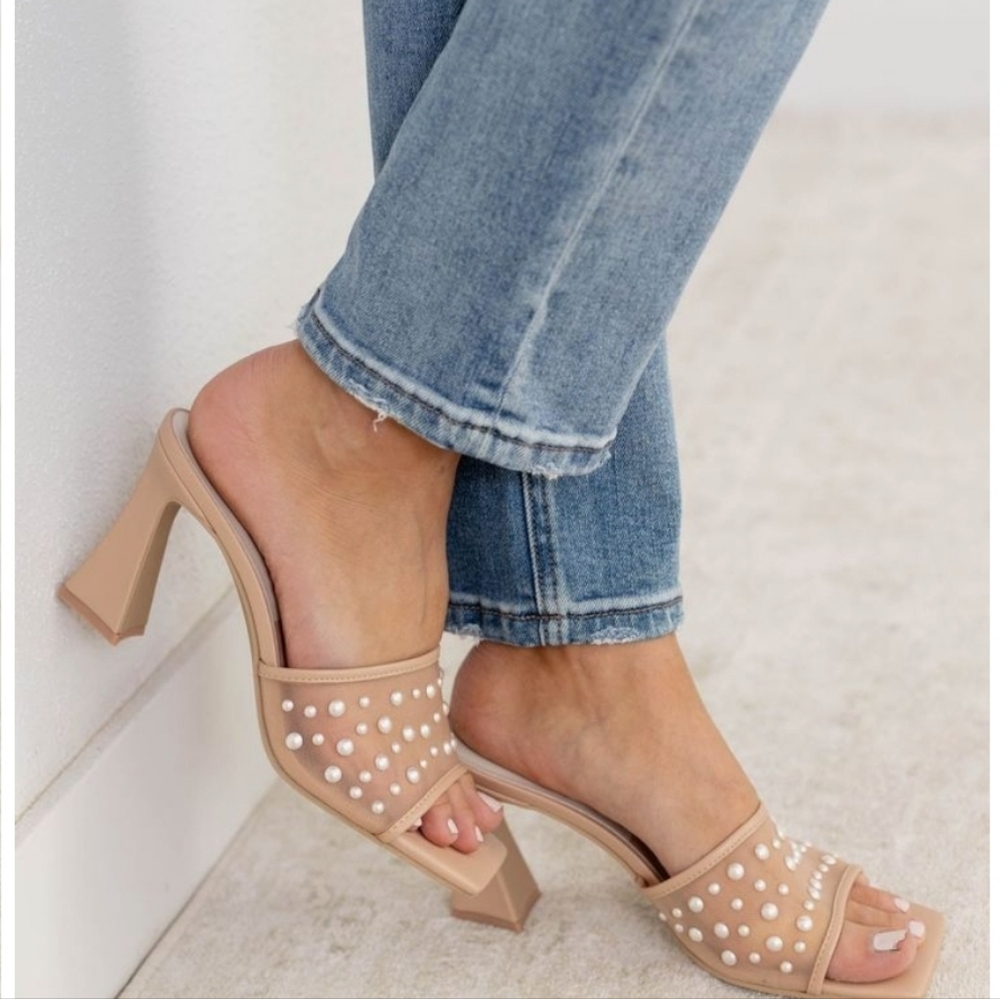 New Dolce Vita Narda Pearl Embellished High Heel Sandals Women's 9 Blush Mesh